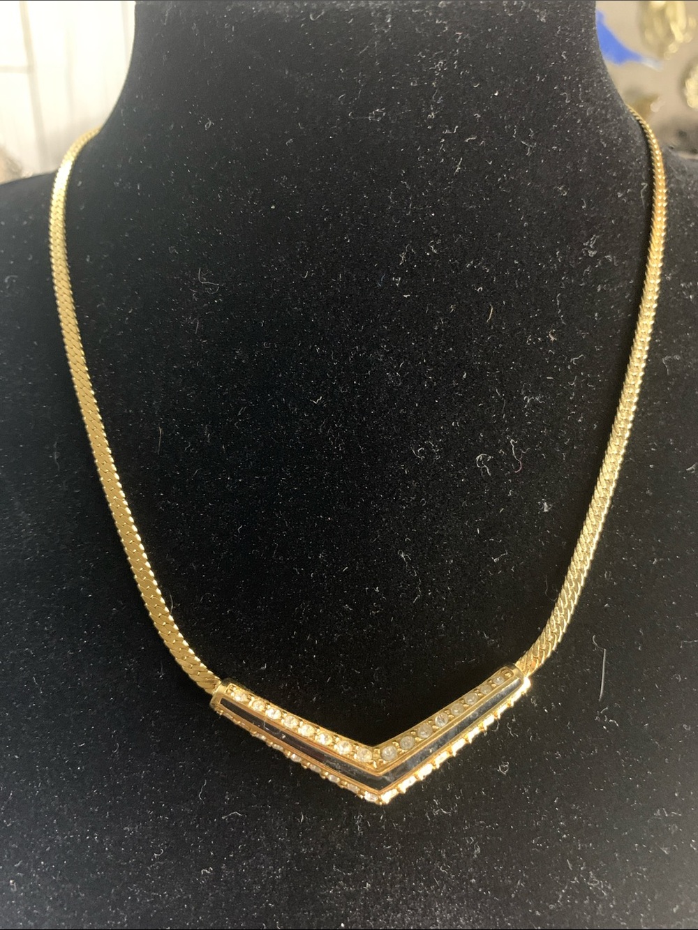 Vintage Swarovski Gold V-Shaped Crystal Chevron Necklace